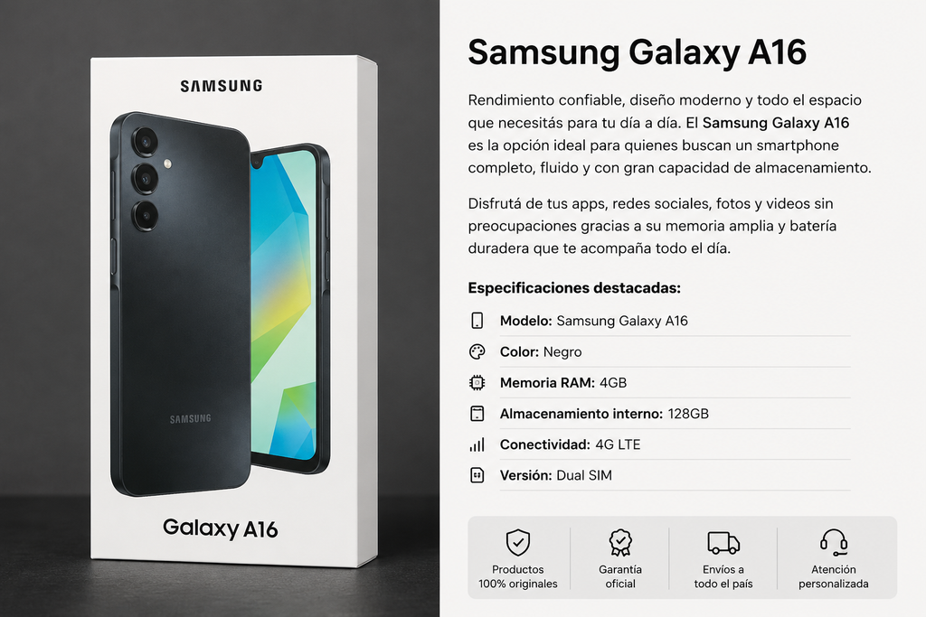 Samsung Galaxy A16 128GB / 4GB RAM – NEGRO