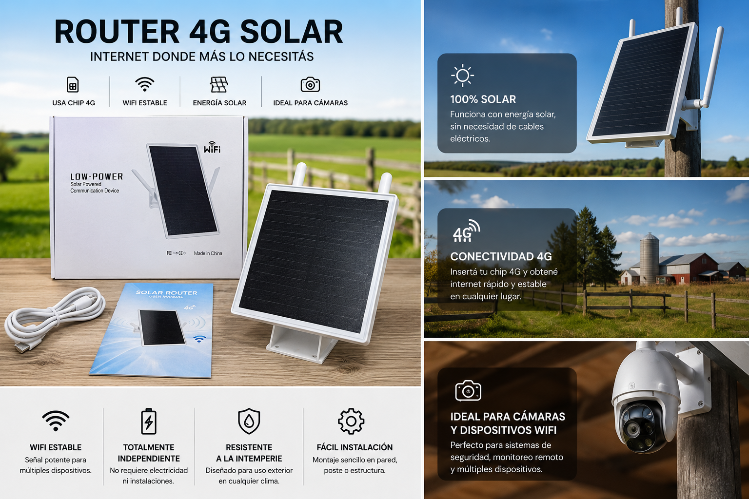 Router 4G Solar WiFi – Internet para campo, cámaras y lugares sin energía eléctrica o sin ANDE